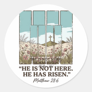 Christian Floral Cross Matthew 28_6 Vintage Classic Round Sticker