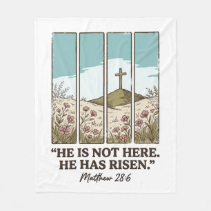 Christian Floral Cross Matthew 28_6 Vintage Fleece Blanket