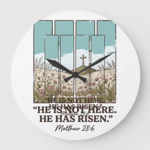 Christian Floral Cross Matthew 28_6 Vintage Large Clock