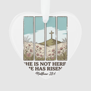 Christian Floral Cross Matthew 28_6 Vintage Ornament