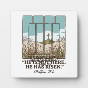 Christian Floral Cross Matthew 28_6 Vintage Plaque