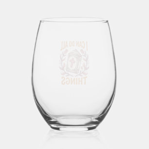 Christian Floral Faith Quote Vintage Shirt Design_ Stemless Wine Glass