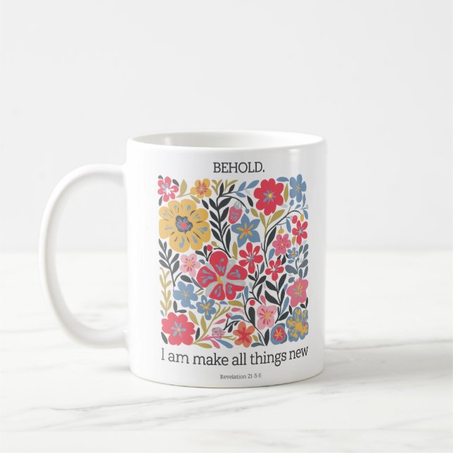Christian Floral | New Beginnings Jesus Quote Coffee Mug (Left)
