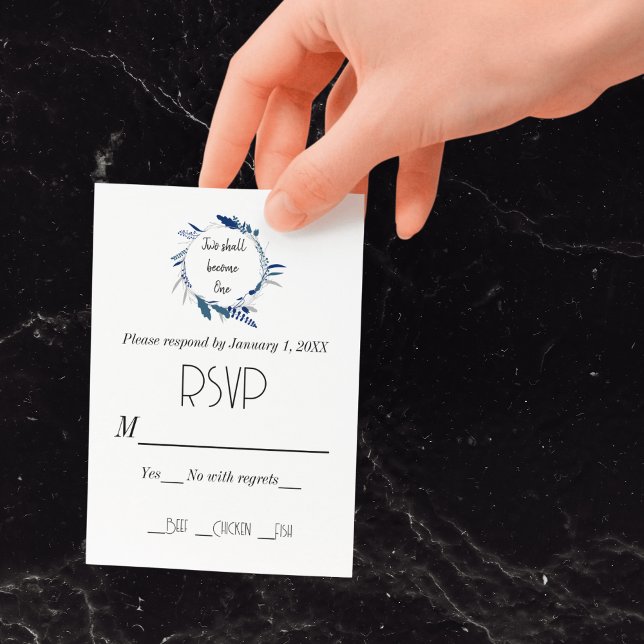 Christian Floral Two Become One Wedding RSVP (Floral Wreath Blue Two Become One Wedding RSVP Card)
