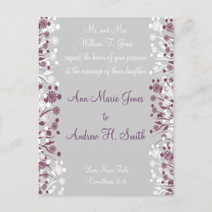 Christian Floral Wedding Grape Twist Plum Grey Postcard