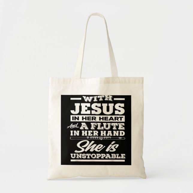 Christian Flute Player Gift For Woman Girl Flautis Tote Bag (Front)