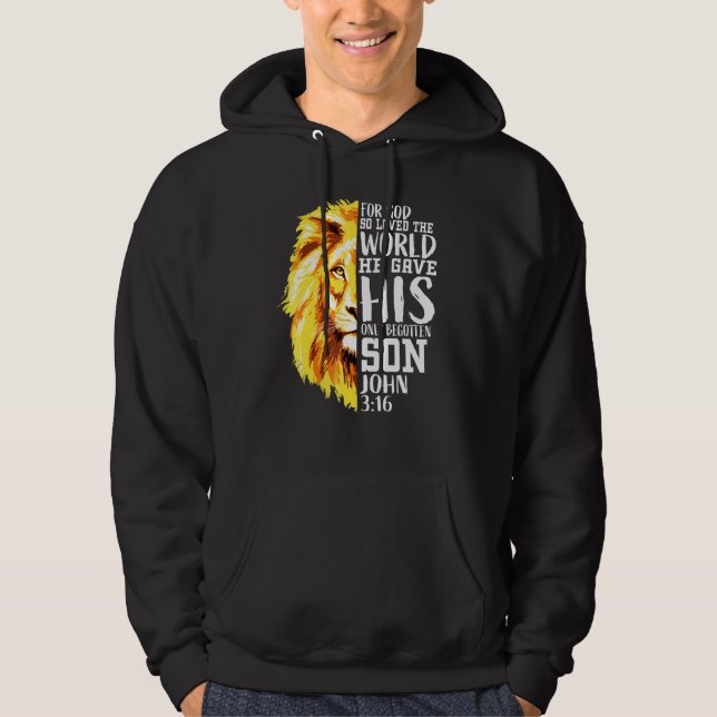 Christian For Men Lion Of Judah Graphic God John 3 Hoodie (Front)