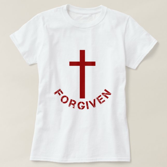Christian Forgiven Red Cross and Text Design T-Shirt (Design Front)