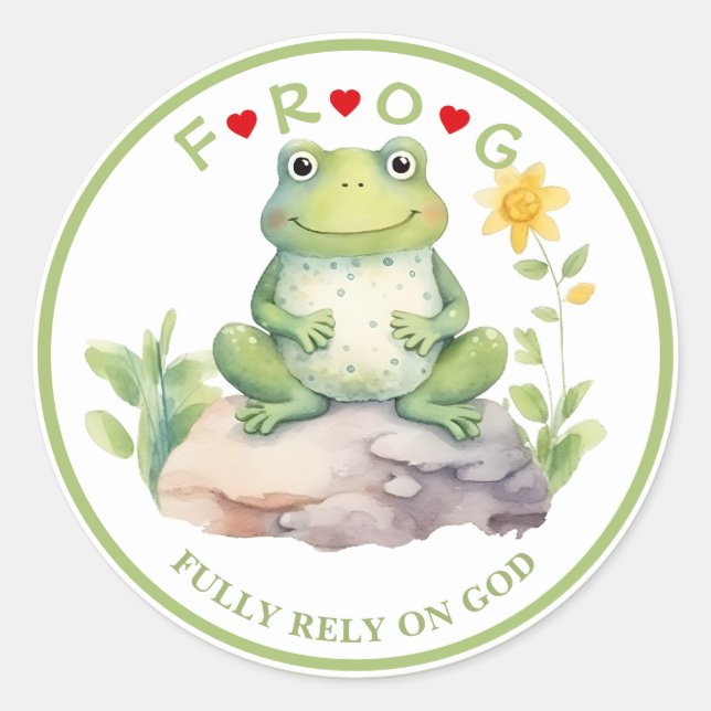  Christian FROG Acronym Floral Classic Round Sticker (Front)