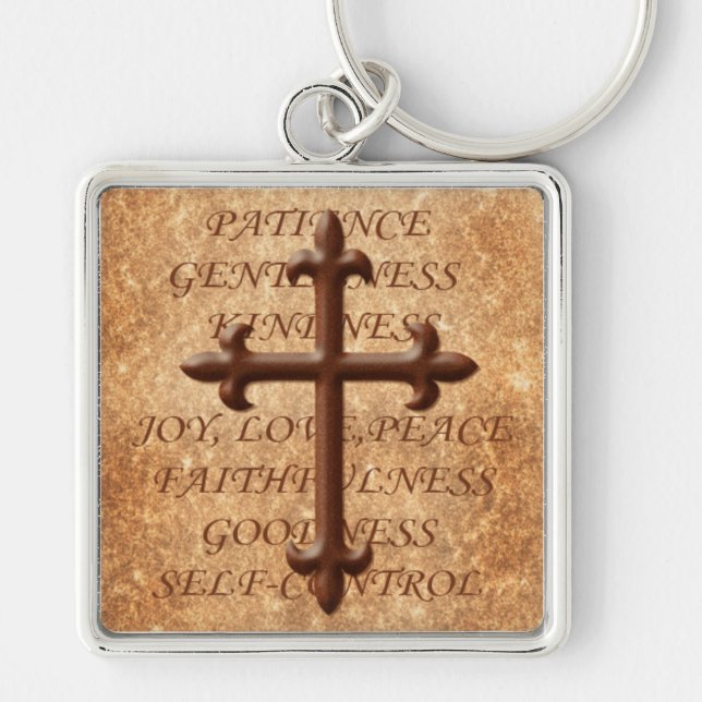 Christian Fruits of the Spirit Iron Cross Keychain (Front)