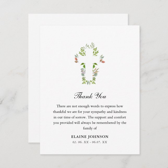 Christian Funeral Greenery Cross Thank you  (Front/Back)