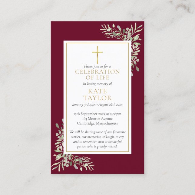 Christian Funeral Memorial Greenery Prayer Cards (Front)