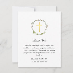 Christian Funeral wreath & Cross Thank you Card