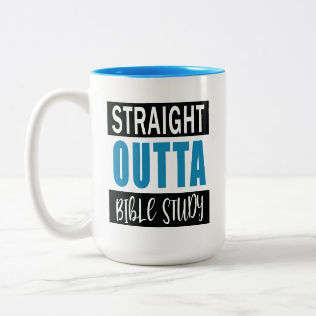 Christian Funny Bible Study Quote Blue Two-Tone Coffee Mug (Left)