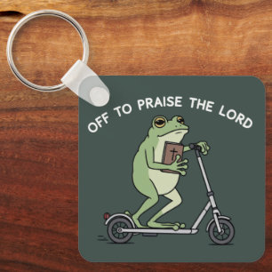 Christian Funny Frog Off To Praise The Lord Bible  Key Ring