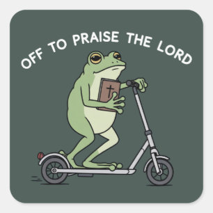 Christian Funny Frog Off To Praise The Lord Bible  Square Sticker