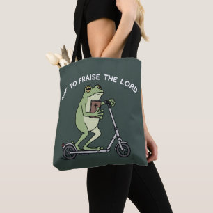 Christian Funny Frog Off To Praise The Lord Bible Tote Bag