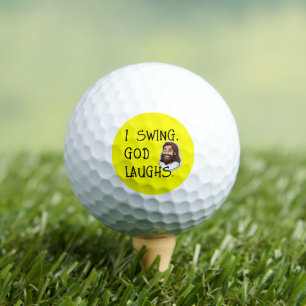 Christian Funny I Swing God Laughs Cartoon Yellow Golf Balls