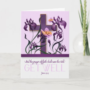 Christian Get Well James 5 Cross and Purple Iris Card