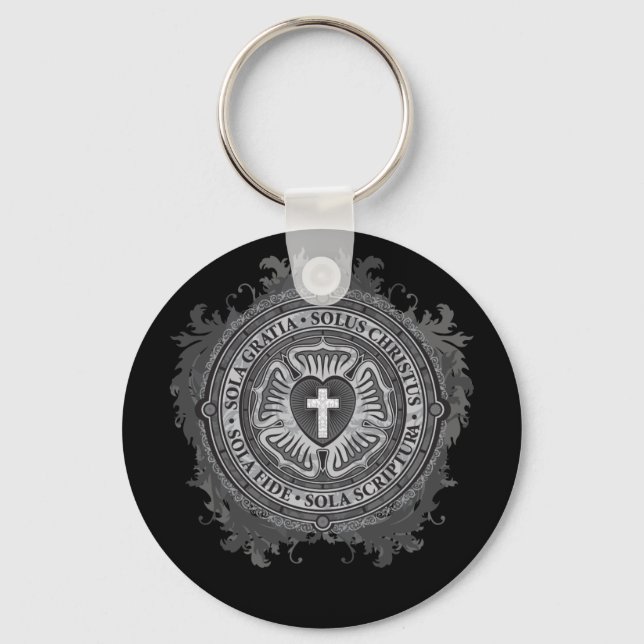 Christian Gift Luther Rose J-rose-black-background Key Ring (Front)