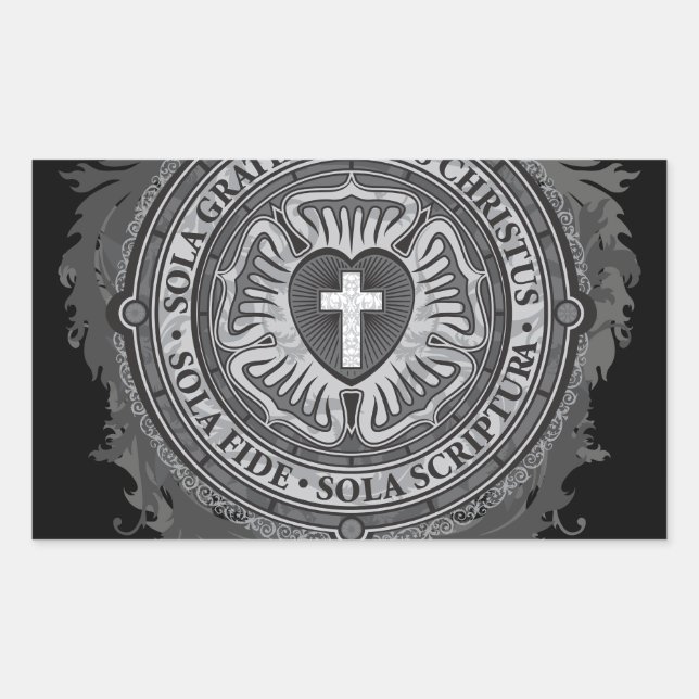 Christian Gift Luther Rose J-rose-black-background Rectangular Sticker (Front)