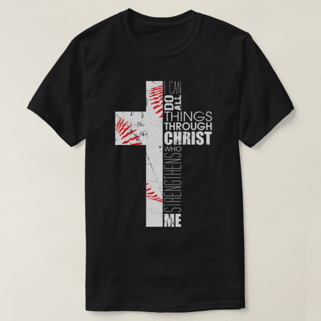 Christian Gifts Boys Baseball Religious Verse Cros T-Shirt (Design Front)
