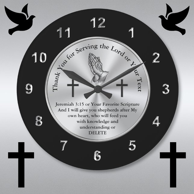 Christian Gifts for Pastors, Jeremiah 3:15 Large Clock (Thank you for serving the Lord. Personalized, Gift ideas for Pastors. Pastor Anniversary Gift Ideas.)