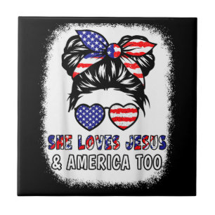 Christian Girl Loves Jesus & America Shirt 4th Jul Ceramic Tile