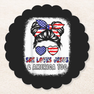 Christian Girl Loves Jesus & America Shirt 4th Jul Paper Coaster