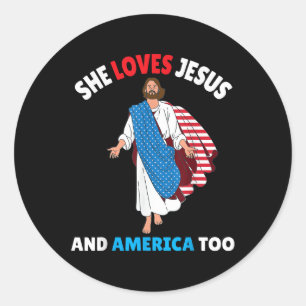 Christian Girl She Loves Jesus & America Too P Classic Round Sticker