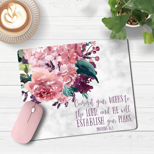 Christian Girly Floral Marble Bible Verse Mouse Pad (Christian Girly Floral Marble Bible Verse Mouse Pad)