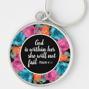 Christian God is Within Her Colourful Floral Black Key Ring