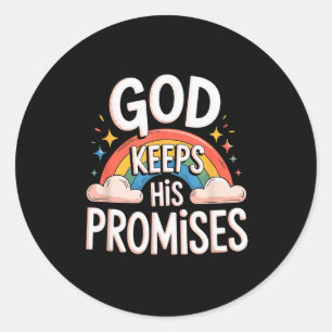 Christian God Keeps His Promises Rainbow Clouds  Classic Round Sticker