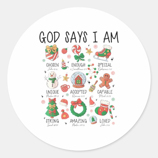 Christian God Say I Am Christmas Jesus Faith Bible Classic Round Sticker (Front)