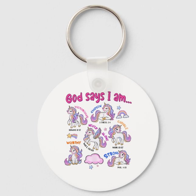 Christian God Says I Am Unicorn Bible Verse Religi Key Ring (Front)