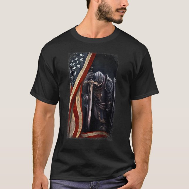 Christian God Warrior Of Christ American Flag T-Shirt (Front)
