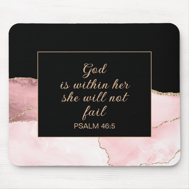 Christian God Within Her Pink Black Gold Marble  Mouse Pad (Front)