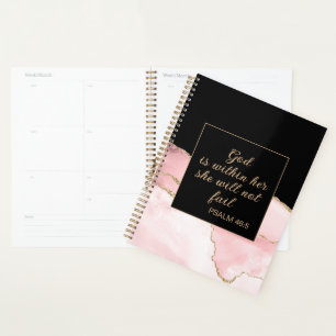 Christian God Within Her Pink Black Gold Marble  Planner