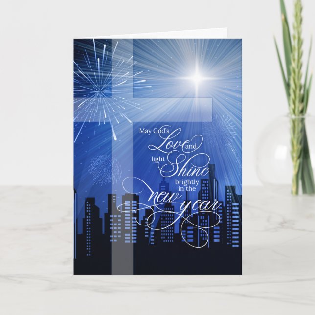 Christian God's Light and Love Cityscape New Year Holiday Card (Front)