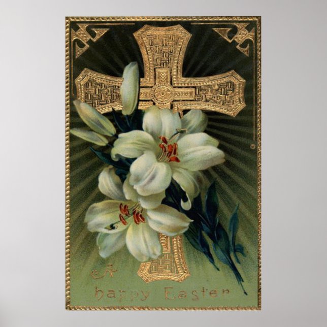 Christian Gold Cross Easter Lily Poster (Front)