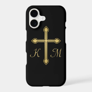 Christian Gold Cross Monogrammed Initials Black