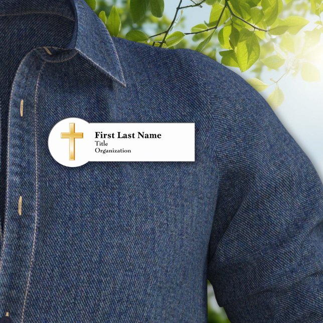 Christian Gold Cross Name Tag (The cross is a central symbol of the Christian faith. )