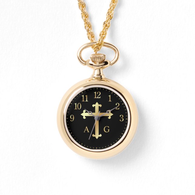 Christian gold cross on monogram watch (Front)