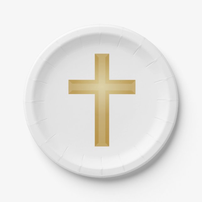 Christian Gold Cross Paper Plate (Front)