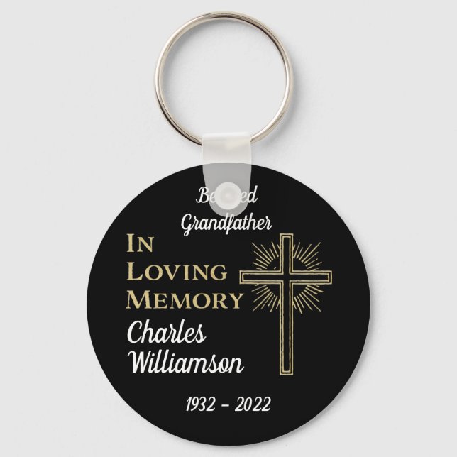  Christian Gold Cross Remberance Memorial Key Ring (Front)
