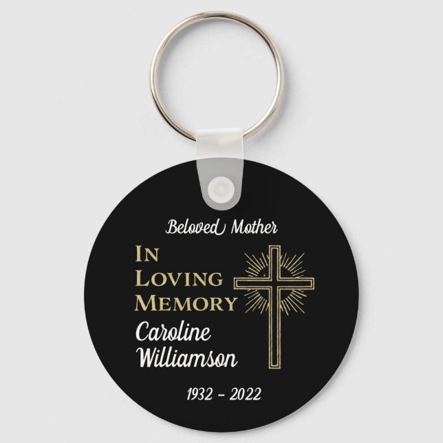  Christian Gold Cross Remberance Memorial Key Ring (Front)