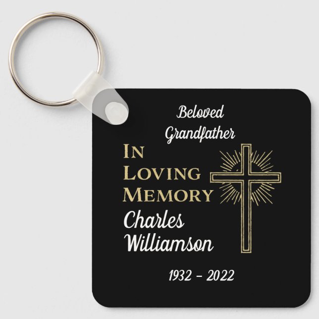  Christian Gold Cross Remberance Memorial Photo Key Ring (Front)