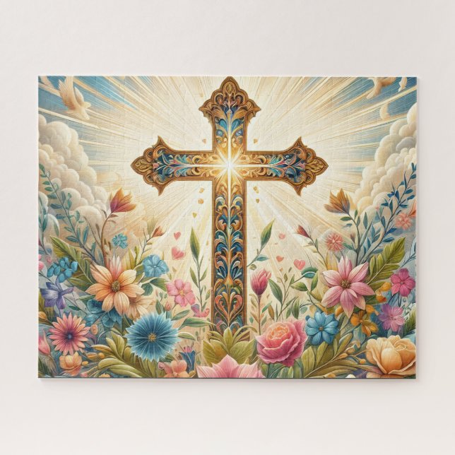 Christian Golden Easter Cross Jigsaw Puzzle (Horizontal)