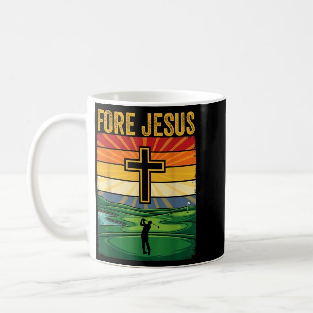 Christian Golf Funny Golfing Fore Jesus Coffee Mug (Left)