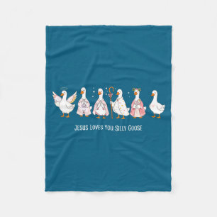 Christian goose jesus loves silly goose religious fleece blanket